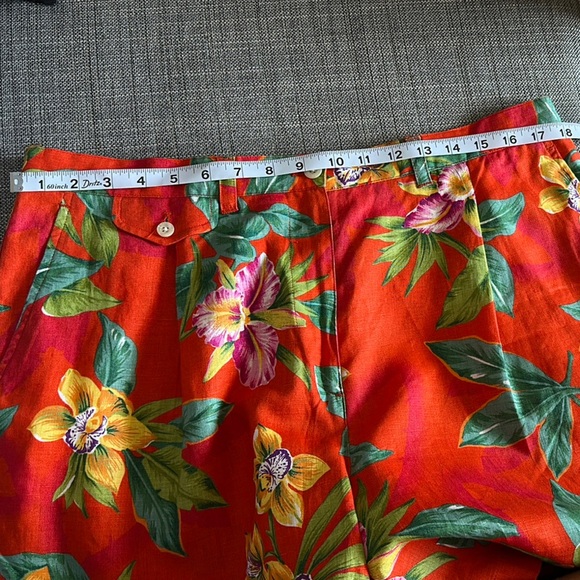VINTAGE 100% linen Lauren Ralph Lauren Floral Red Women's Shorts - Picture 12 of 13